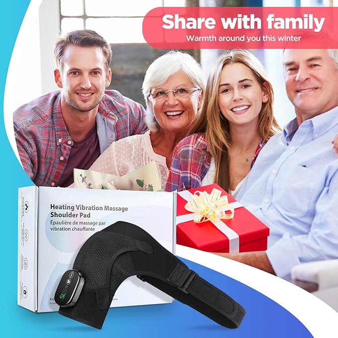 Cordless Portable Shoulder Heating Pad & Massager, Heating Vibration Shoulder Wrap, Shoulder Brace for Pain Relief, Rotator Cuff Support for Men & Women, Black