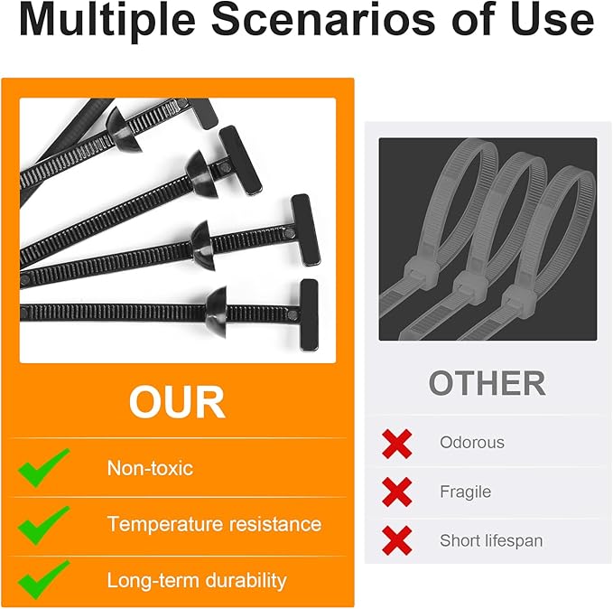 Nylon Cable Tie Buckle Kit, Universal Self-Locking Zip Ties with Pins and Buttons, Heavy Duty Automotive Fender Repair and Garage Organization