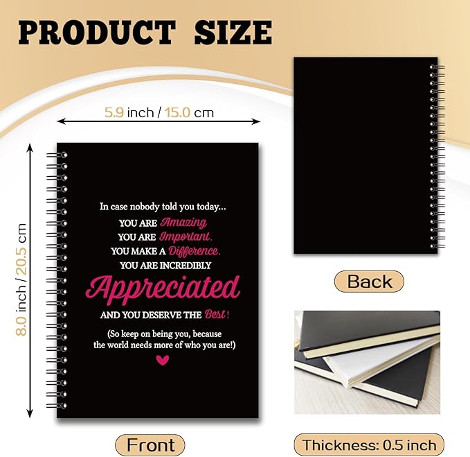 YAZMEEN Inspirational Blank Spiral Notebook(160 Pages) You are Incredibly Appreciated Hardcover Sketchbook Office Notebook Gift Funny Encouragement Gift for Women Men Employee Coworker Leader Friend