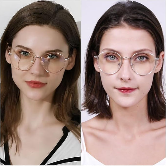 ANDWOOD Blue Light Blocking Glasses Women Men Small Face Computer Clear Bluelight Blocker Super Lightweight Metal Frame Round