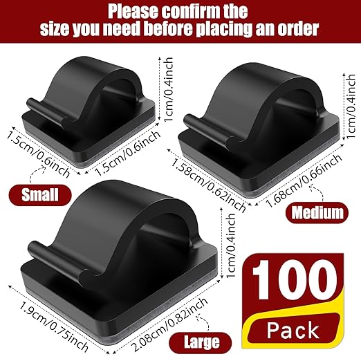 Blulu 100 Pcs Adhesive Cable Clips Bulk Wire Holder for Cord Organizer Clips Cable Management Outdoor Light Hooks for Christmas Wall String Lights Fairy Lights