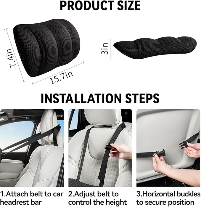 Lumbar Support Pillow for Car,Back Support for Car Seat Cushion,Adjustable Straps Securely Fixed Car Lumbar Support Pillow for Office Chair (Gray)