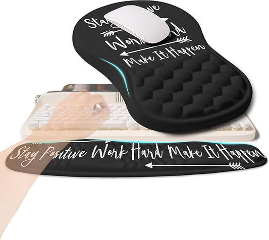 2-in-1 Ergonomic Set, Wave Rise Keyboard Wrist Rest and Massage Bulge Slope Mouse Pad Wrist Support, Cushion Memory Foam Integrated to Relieve Wrist Pain, Stay Positive