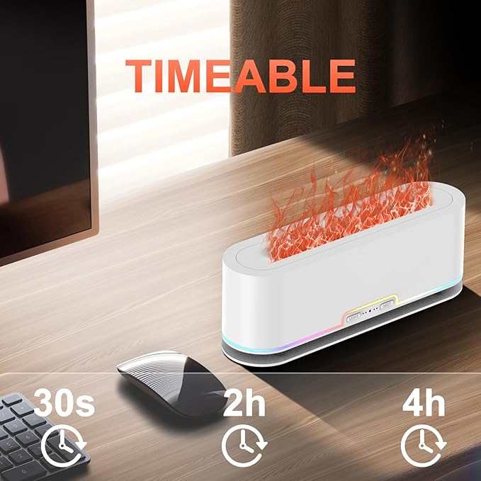 2025 Upgraded Flame Fire Diffuser Humidifier, 7 Colors Changing Oil Diffuser, Ultra-Quiet Aroma Essential Oils Aromatherapy Diffusers for Large Room, Bedroom, Office(200ml Auto Off,Timeable,12Hrs)