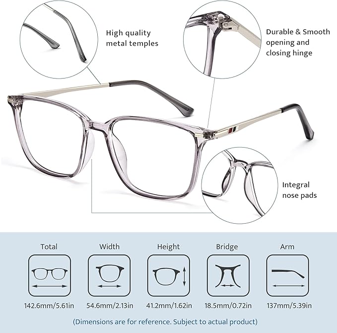 Cyxus Blue Light Blocking Glasses Men Women Computer Gaming Glasses Rectangle TR90 frame Anti Eyestrain UV400 Grey