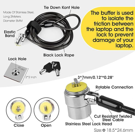 I3C Laptop Cable Lock Hardware Security Cable Lock Anti Theft, Anchor Plate & 2 Keys Compatible with Notebooks Smart Phone Tablet Electronic Products (2 Pack)