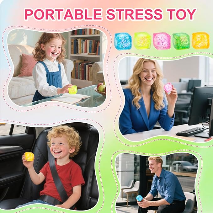 10 Pack Stress Cube Squishy Stress Balls for Adults Kids, Sensory Fidget Toys for Anxiety Stress Relief, Stretchy and Slow Rising Sparkling Malt Sugar Squeeze Toy for Boys Girls Party Favors