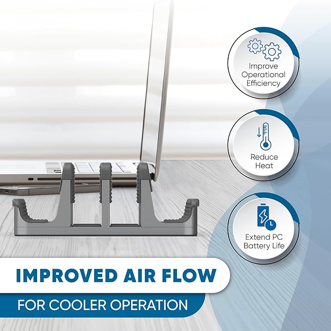 Elestoria 4 Device Vertical Laptop Stand – Adjustable Desktop Dock for MacBook, Dell, HP, Lenovo, iPad, Tablets & Phones – Multiple Slot Holder (Fits Up to 17.3") – Gray