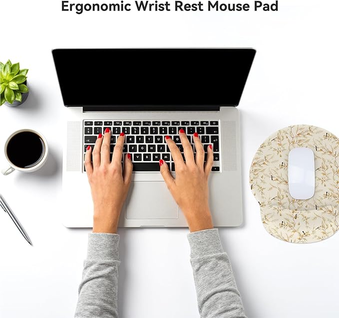 RICHEN Ergonomic Mouse Pad with Wrist Support,Non-Slip Rubber Base for Computer Laptop & Mac,Lightweight Rest for Home,Office & Travel (Branches Birds)