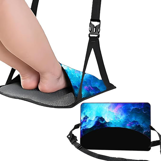 Airplane Footrest Adjustable Feet Rest for Plane Easy to Use Foot Hammock Airplane Travel Essentials Portable Light Leg Hammock for Plane Travel Accessories for Adult (Starry Sky, 2 Pack)
