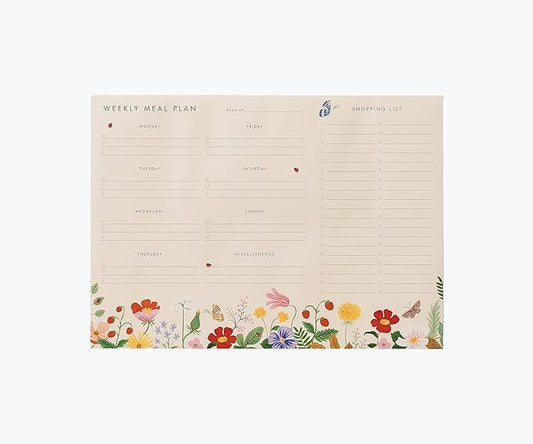 RIFLE PAPER CO. Strawberry Fields Meal Planner, 52 Tear-Off Pages With Shopping List, Printed In Full Color, Master Weekly Meal Planning With Organized Notepad
