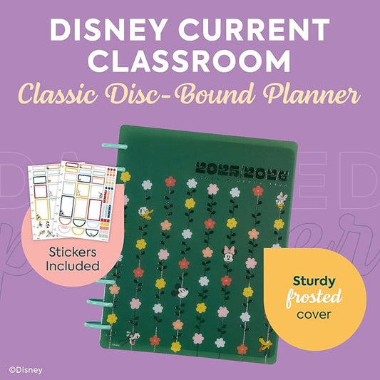 Happy Planner Disney Disc-Bound 12-Month Academic Planner, July 2025-June 2026 Planner, 3 Extra Months, 2 Sticker Sheets, Classic Size, Teacher Layout, Mickey Mouse & Friends Theme, Current Classroom