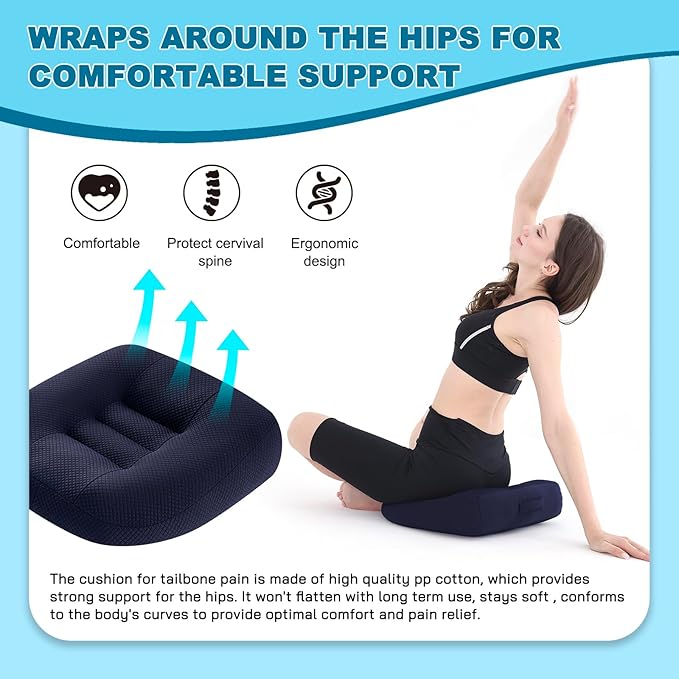 Office Chair Cushions for Back and Butt, Ergonomic Chair/Seat Cushion for Long Sitting, Sitting Pillow for Automobile, Wheelchair, Computer, Office Chair Hip Support (Blue)