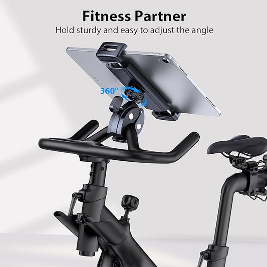 Tablet Holder Mount for Spin Bike, Tablet Clamp for Treadmill, Indoor Stationary Bike, Stroller, Peloton, Gym Trainer Handlebar Stand Fit for iPad Pro/Air/Mini, Galaxy Tabs, Phones, 4.7-13"