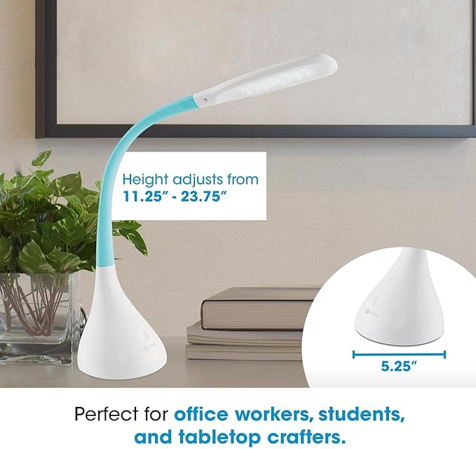 OttLite Creative Curves LED Desk Lamp w/USB, Clearsun, White w/Turquoise, Shipper