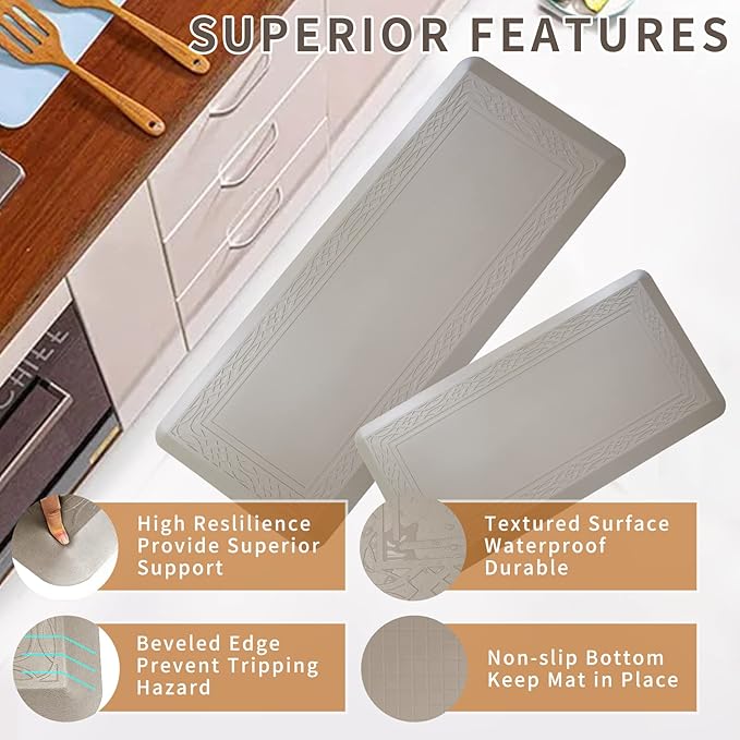 20 x 42 Inch Extra Support Anti Fatigue Comfort Kitchen Mat, Waterproof Long Kitchen Runner, Non-Slip Standing Desk Mat, Commercial Pads for Offices, Home, Garages (Bordeaux Cabblestone, 20'' x 42'')