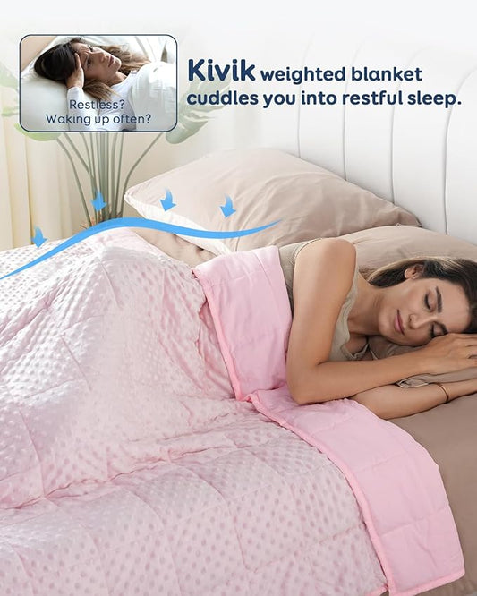 Kivik Weighted Blanket 20 lbs for Adults, Minky Dot Heavy Blankets, Microfiber Reversible Weighted Throw Blankets for All Seasons, Machine Washable, 60"x80" Queen Size, Pink
