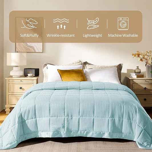 downluxe Queen Size Blanket with Satin Trim, Lightweight Down Alternative Blankets Queen Size for All Season, Machine Washable (Cool Blue, 90x90 Inch)