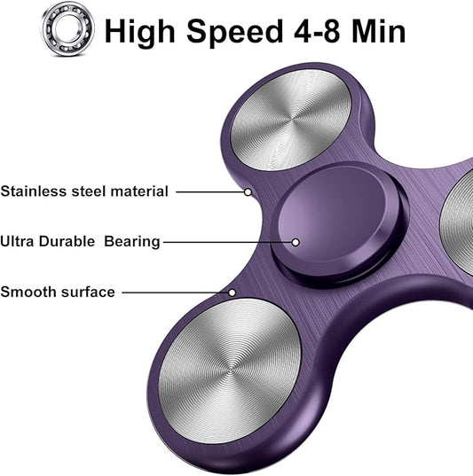 Fidget Spinners Toy, Metal Stainless Steel Bearing High Speed 4-8 Min Spins, EDC ADHD Stress Anxiety Relieves Reducer Fidgets Finger Toys, Spinner Toys for Kids and Adults (Purple)