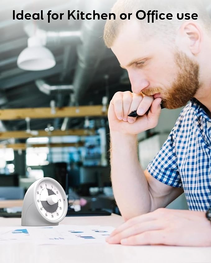 Visual Timer for Kids with Pause Button, 60-Minute Countdown Timer with Silent Operation, Desk Pomodoro Timer Kid Time Management Tools for Classroom, Office and Kitchen, Gray