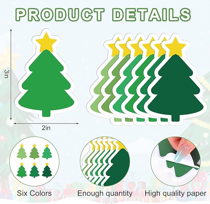24 Packs Christmas Tree Sticky Notes Gradient Green Memo Pads 6 Colors 3 x 2 Inch Reminder Notepad for Xmas Winter Annotating Office Classroom, 480 Sheets