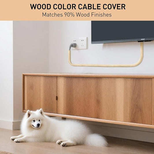 AGPTEK Cable Sleeve Cover, 2 Pack 5ft - 1.2 inch Desk Cord Organizer Cable Hider, Home Office Wire Management Computer TV Wire Loom Tubing, Pet Proof Cord Protector, from Cat Dog Chewing, Wood Color