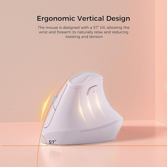 57° Ergonomic Wireless Tower Mouse, Vertical Quiet Ergo Mouse, Bluetooth(BT5.0,BT3.0)&2.4G, (800/1200/2400/2400/4000), 7 Buttons for Windows, macOS, iPadOS, Laptop, PC, Pink