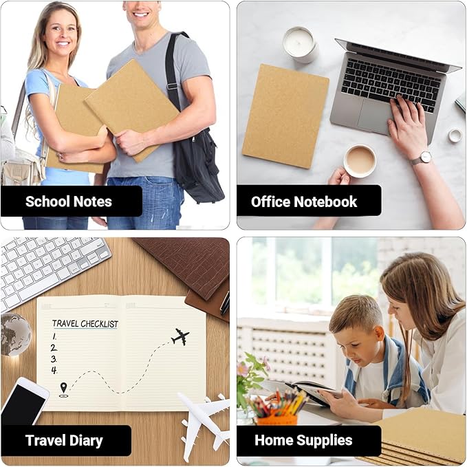 EUSOAR Journal Notebook, 12 Pack A4 11" x 8-1/2", 40 Sheets/ 80 Pages, 100gsm Thick Paper, Kraft Notebooks College Ruled, Line Travelers Journals Bulk Softcover, for Diary Writing Work Office