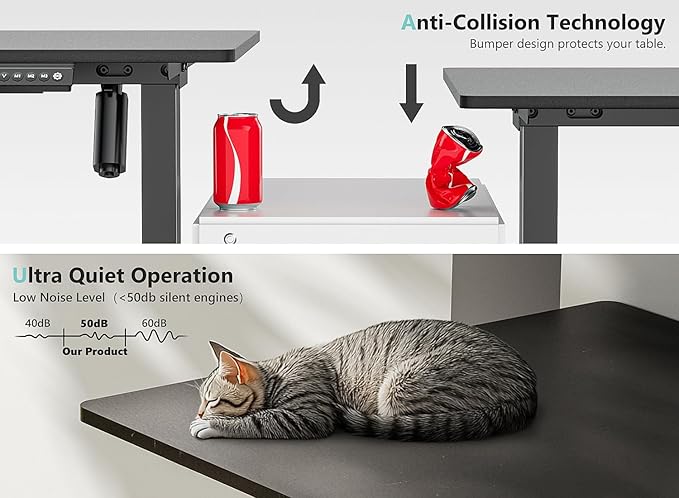 48 x 24 inch Electric Standing Desk Adjustable Height with 4 Wheels, 4 Memory Height Settings, 2 Headphone Hook, Home Office Desk, Splice Board Black
