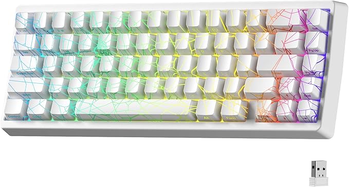 x XVX M67 Wireless 60% Percent Keyboard, QMK/VIA Topographic Gaming Keyboard, Tri-Mode Thocky Creamy Mechanical Key board, Hot Swappable Gasket Mount RGB IMD Tech for Win/Mac, Spider Web Theme, White