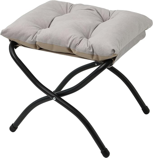 15"(H) Folding Ottoman, Foldable Footrest Stool, Portable Small Foot Stool for Couch, Collapsible Foot Rest Ottoman for Sofa, Accent Padded Ottomans for Home, Living Room, Light Grey
