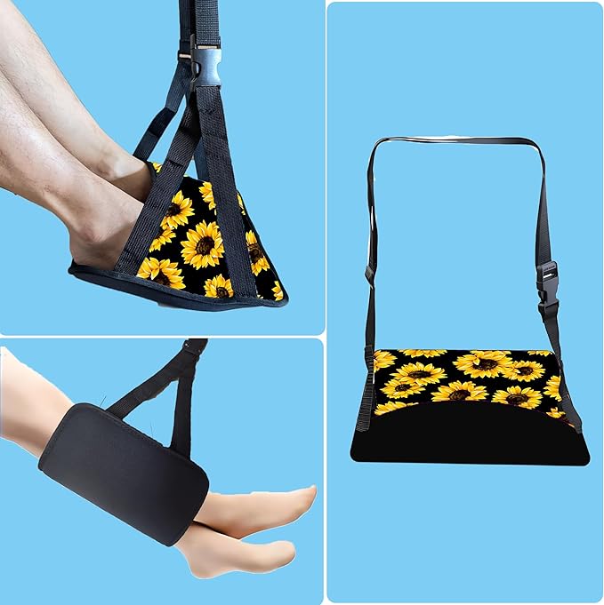 Foot Hammock for Plane Travel Essentials Relax Your Foot Rest for Airplane Gadgets Adjustable Airplane Travel Accessories for Flight Essentials,Office,Desk(Sunflower, 1 Pack)