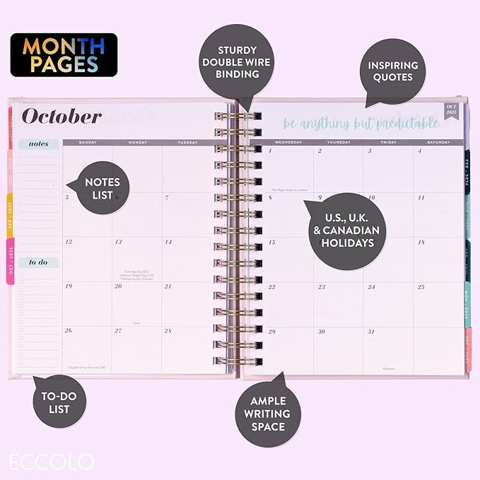 2025-2026 Eccolo Spiral Agenda Planner, Strawberries, Weekly & Monthly Pages, 18 Months, Sticker Sheets, Inspirational Quotes (7.75 x 8.75, July 2025 - Dec 2026)