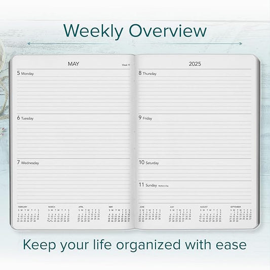 Harbor Desk Weekly Monthly Planner 2025 - Calendar Planner and Notebook, Durable Faux Leather, 192 Pages, Softcover & Book Bound - Cambridge Reef Blue - 8 x 5.5 "