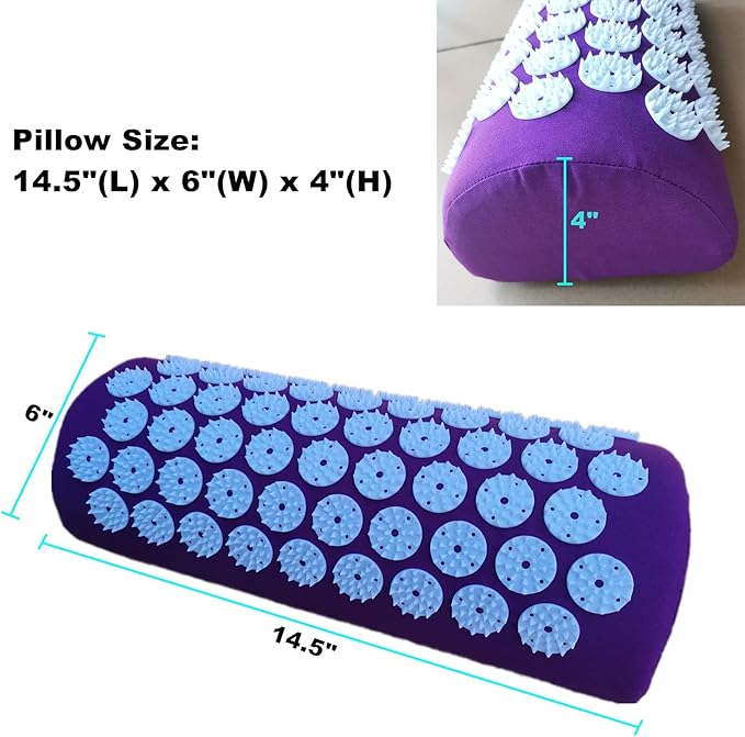 Acupressure Pillow Acupuncture Massager for Massage Neck Back Head Pain Relief, Relieves Muscle Stress Relaxation, Purple