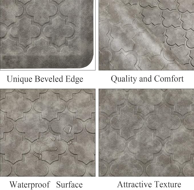 HEBE Kitchen Mat Cushioned Anti Fatigue Comfort Floor Mat 20"x60" Waterproof Non Slip Kitchen Rug Runner Laundry Room Rug Floor Carpet Heavy Duty Comfort Standing Mat Pads,Grey