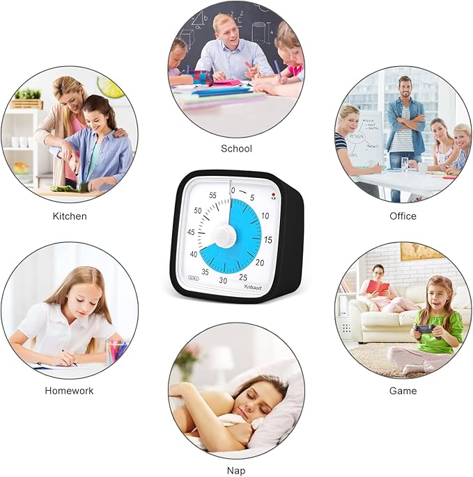 Yunbaoit Upgraded Black Visual Timer with Protective Case, Silent 60 Minute Countdown Timer for Kids and Adults with Low Power Reminder VT01(Black Blue)