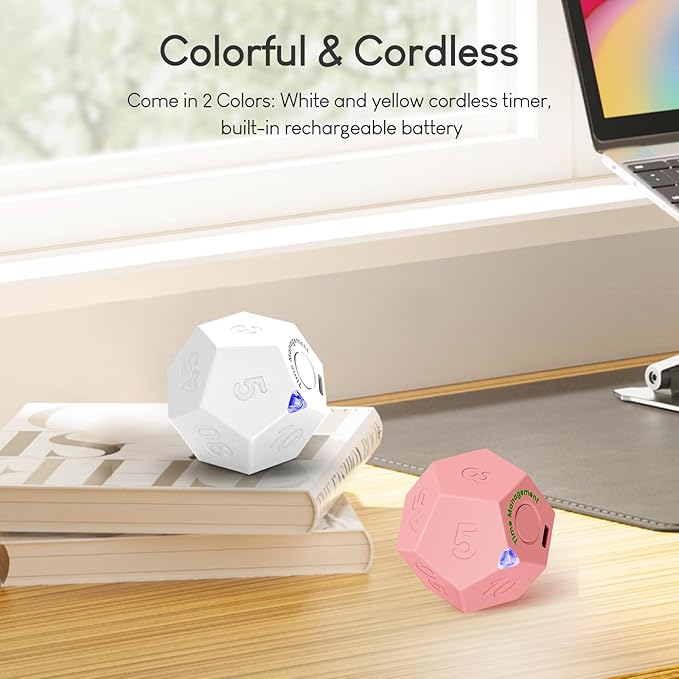 Pomodoro Timer, 11 Preset Time Productivity Timer, Ring/Vibrate Mode Productivity Cube, Type C Rechargeable Kitchen Cooking Timer for Cooking, Learning, Exercise and Beauty-Pink