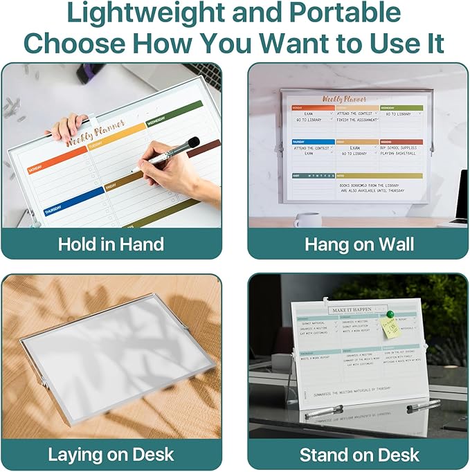 Dry Erase White Board with Stand,Double-Sided Weekly Whiteboard 12"x16",10 Markers,6 Magnets,1 Eraser,Portable Desktop Whiteboard for Planning,Weekly Schedule Board for School for Office