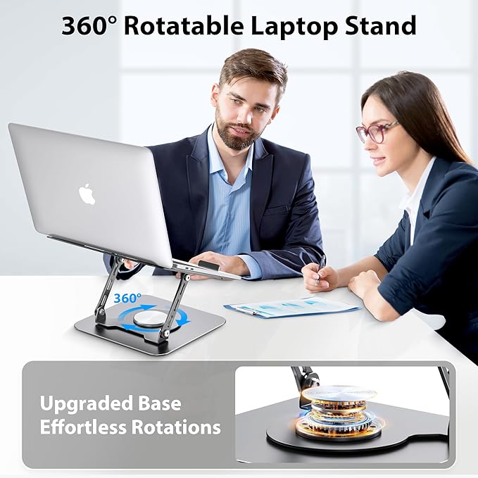 Laptop Stand, Adjustable Metal Computer Stand with 360ยฐ Rotating Base, Ergonomic Foldable Laptop Riser for Desk, Portable Laptop Stand Mount for All 10-16" Laptops and Notebooks, Space Gray