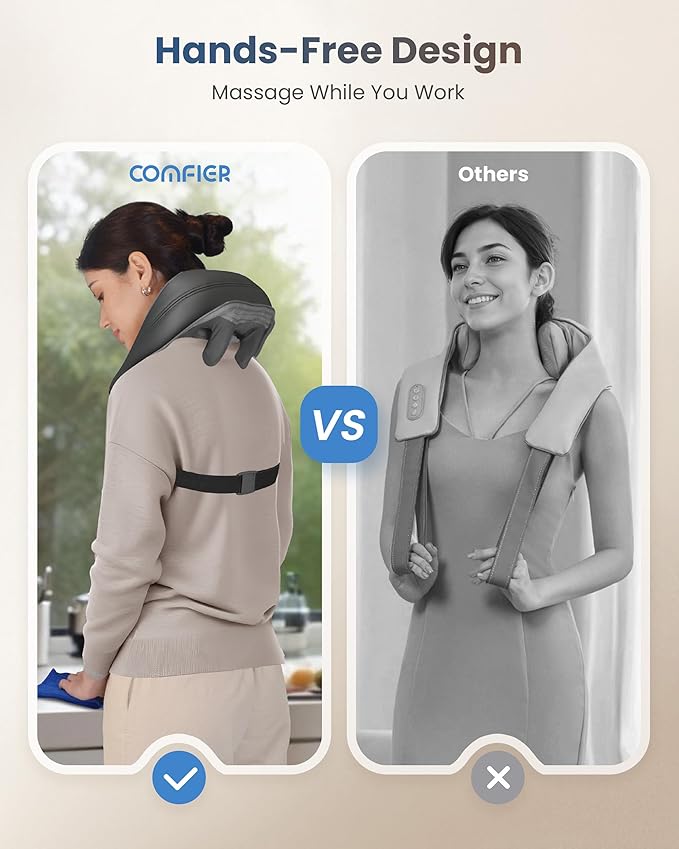 COMFIER Shiatsu Neck Massager with Heat for Deep Tissue, Electric Shoulder and Back Massager for Pain Relief, Hands-Free Cordless 4D Kneading Massage, Gift for Women Men Mom Dad