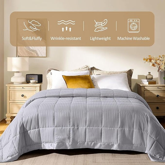 downluxe King Size Blanket with Satin Trim, Lightweight Down Alternative King Blanket for All Season, Machine Washable (Silver, 108 x 90 Inch)