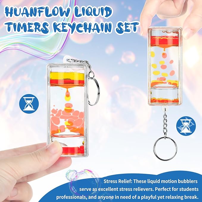 8pcs Liquid Timers Keychain Set for Stress Relief and Sensory Play, Durable and Colorful Fidget Keychain, Perfect for Boys’ Backpacks, Fun Science Gift for Teens, Portable and Convenient