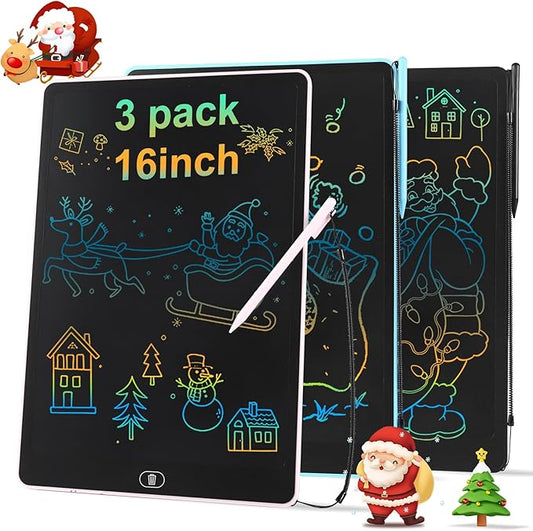 3 Pack 16 Inch LCD Writing Tablet for Kids Adults,Toddler Toys 3 4 5 6 Doodle Board Sensory Toys for Toddlers Road Trip Essentials Car Game Christmas Birthday Gifts Boys Girls (Pink+Bule+Black)