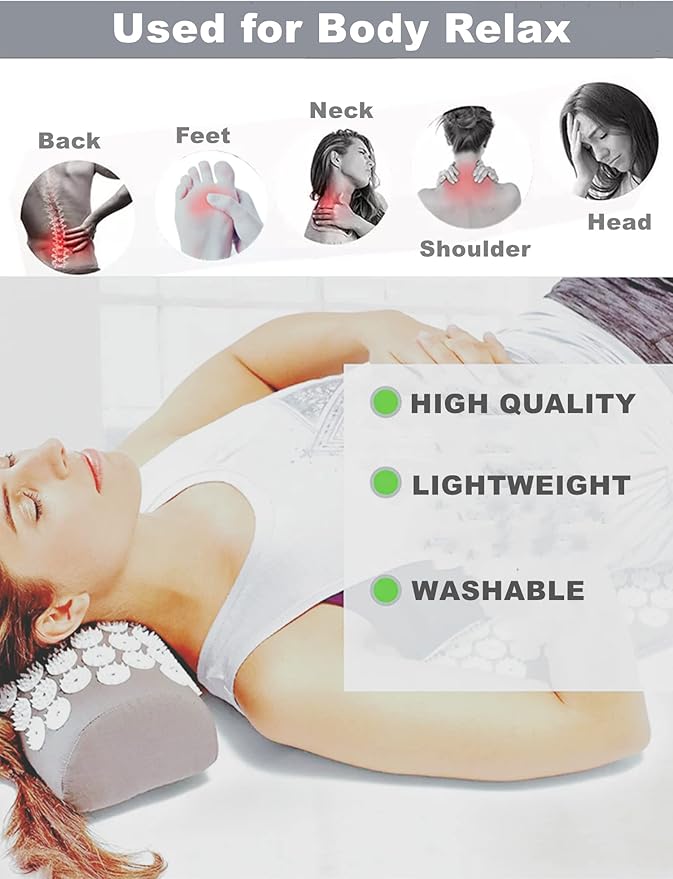 Acupressure Massager Pillow Acupuncture Massage Neck Back Head Pain Relief, Relieves Muscle Stress Relaxation, Grey