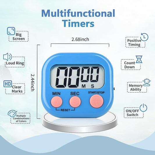 24 Pack Digital Kitchen Timer Magnetic Digital Timer with Big Display Loud Ring Cooking Timers for Kitchen Electronic Timer for Cooking, Bathing, Gym, Break Time, Classroom(6 Color)