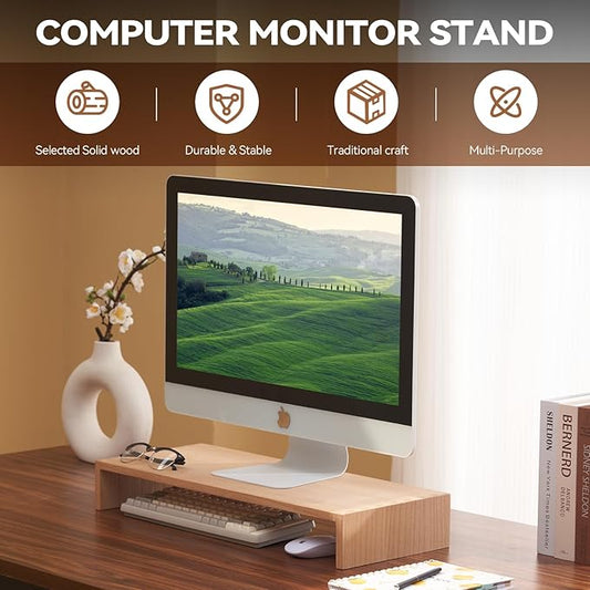 KIRIGEN Wooden Computer Stand - Monitor Arms, Laptop & TV Stand - Workspace Platform (59, Natural)