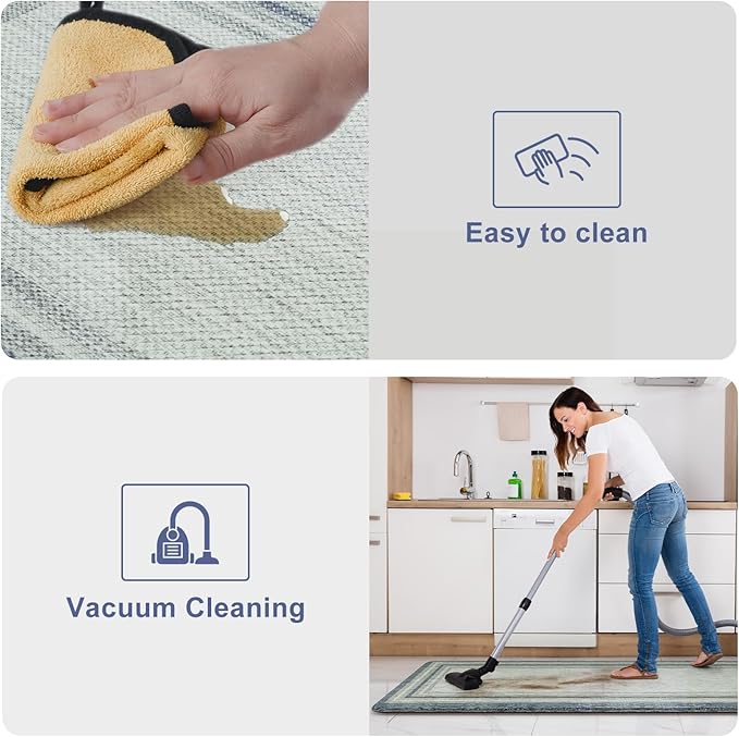 KIMODE Farmhouse Kitchen Runner Rug,17.3" x 59" Anti Fatigue Kitchen Mats for Floor Cushioned,Non-Skid Waterproof Kitchen Floor Standing Mat for Front Sink,Laundry Room,Blue and Gray