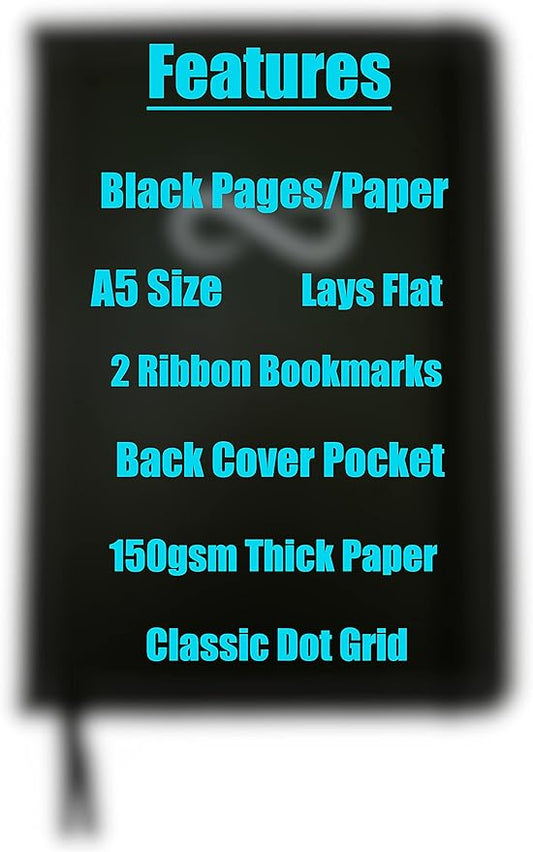 Black Page Bullet Dot Grid Journal with Black Paper Blackout Notebook Thick 150gsm A5
