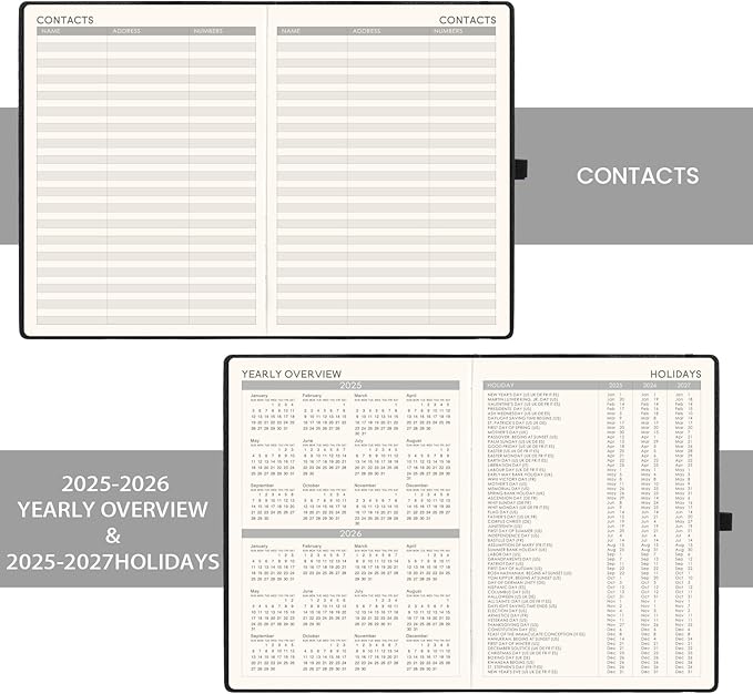 2025-2026 Planner - Academic Planner 2025-2026, July 2025 - June 2025, Weekly and Monthly Planners, 8.5" x 11", Pen Holder, Calendar Stickers, Pocket, Faux Leather Cover -Black